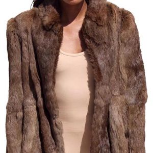 Brown Vintage Chic Rabbit Fur Coat